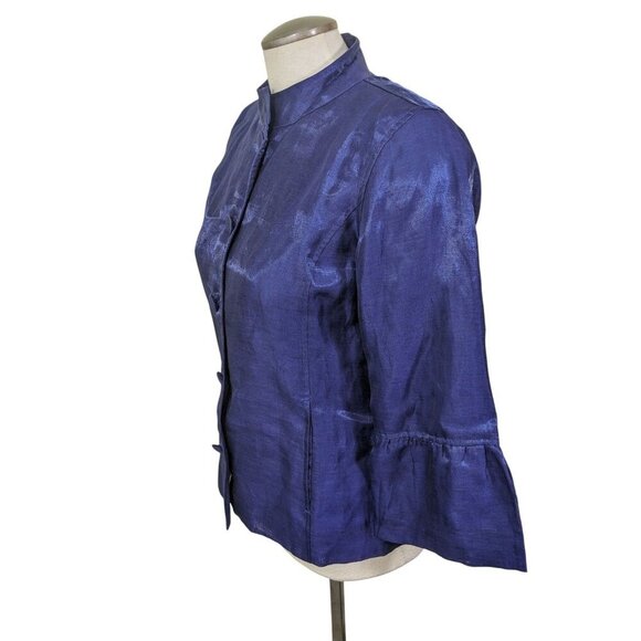 Chicos Blue Sheen Linen Blend Buttoned Lightweight Lined Jacket Size 0 US XS - Picture 4 of 5